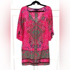 Hale Bob Silk Shift Dress in Pink Punch